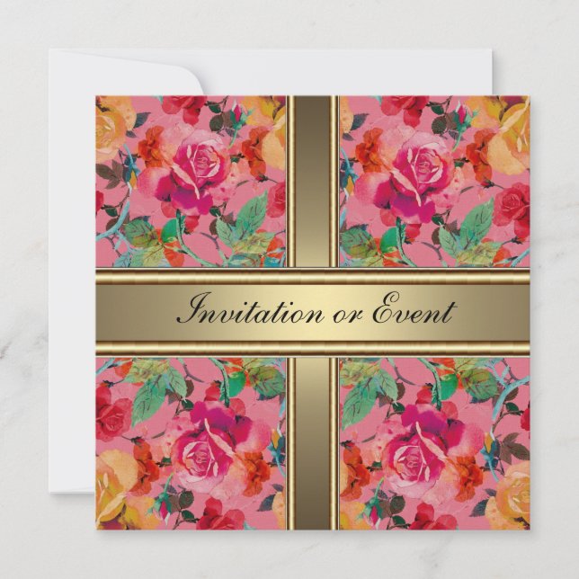 Invitation Elegant Vintage Flowers Pink (Front)