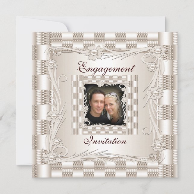 Invitation Engagement Cream Art Deco Floral (Front)