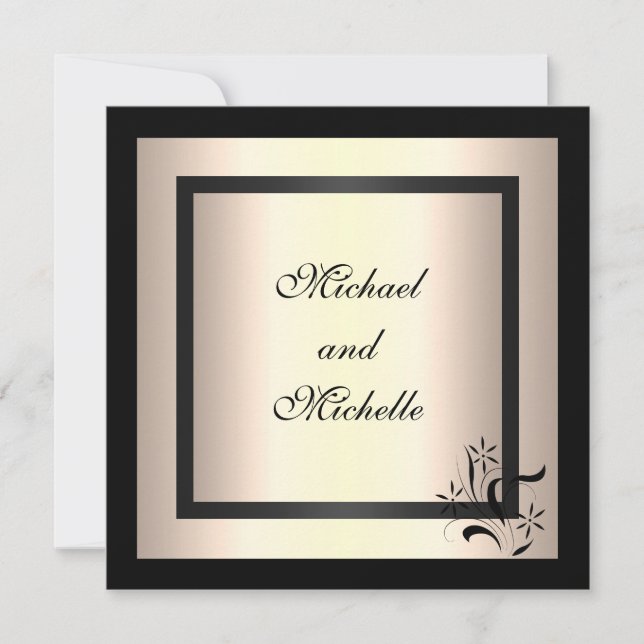 Invitation Engagement Glamour Cream Black Floral (Front)