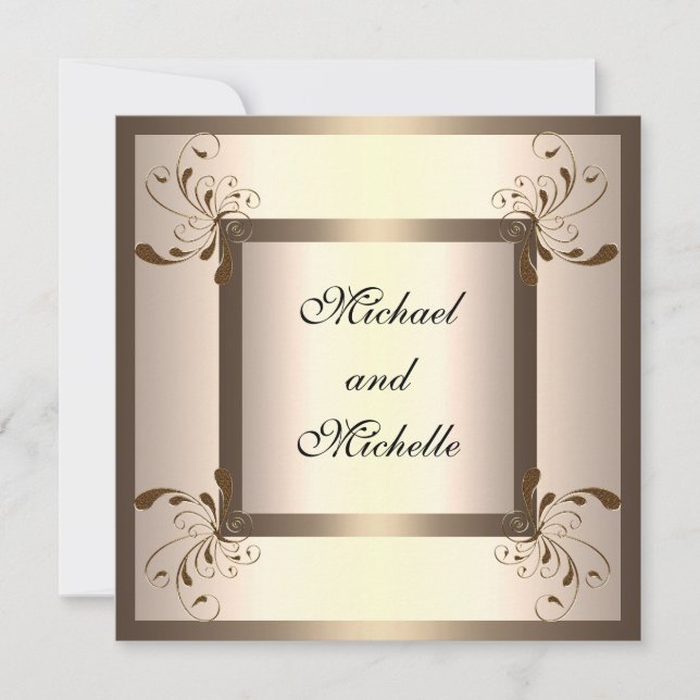 Invitation Engagement Glamour Cream Gold Floral (Front)