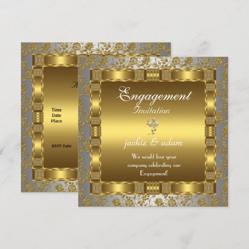 invitation Engagement gold silver white antique