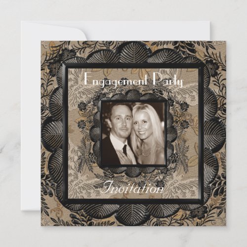 Invitation Engagement Party Black Brown Lace Frame