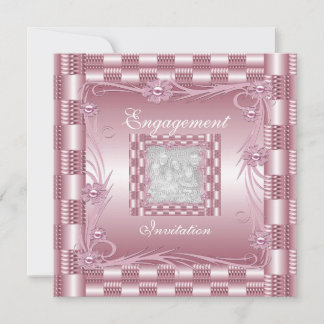 Invitation Engagement Pink Art Deco Floral