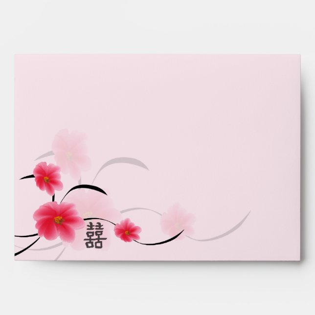 Invitation Envelope Pink Blossom Double Happiness (Front)