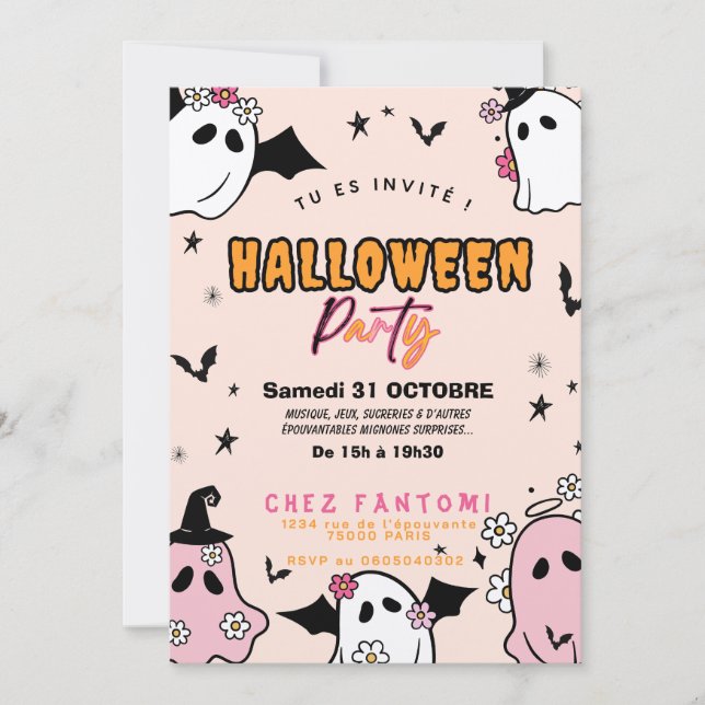 Invitation Fête d'Halloween Girly Fille (Front)