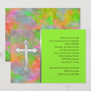 Invitation First Communion Abstract with Cross