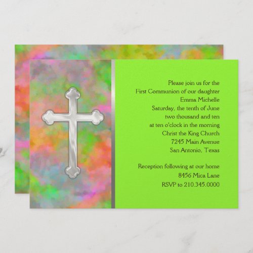 Invitation First Communion Abstract with Cross