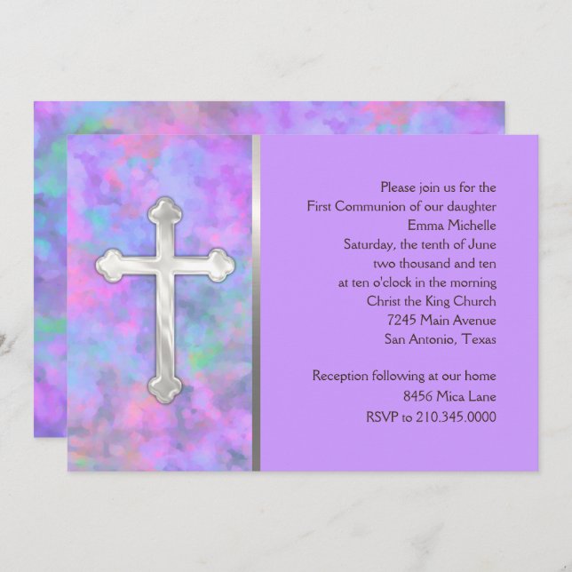 Invitation First Communion Abstract with Cross (Front/Back)