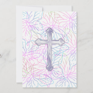 Invitation First Communion Butterfly Pearl Cross