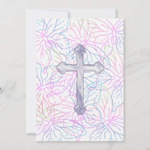 Invitation First Communion Butterfly Pearl Cross