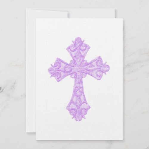 Invitation First Communion Watercolor Cross Lilac