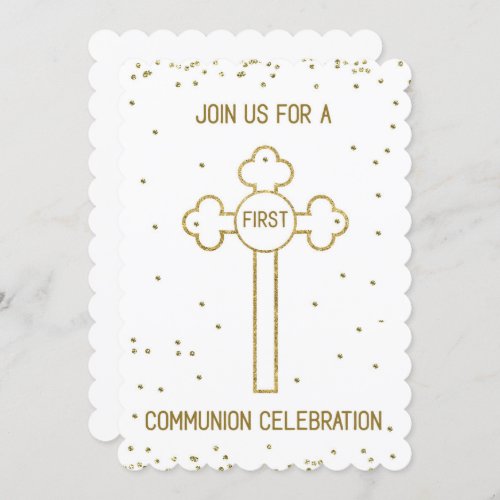 Invitation First Holy Communion Gold Look Cross