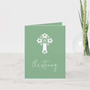 Invitation Floral Cross Christening Sage Green