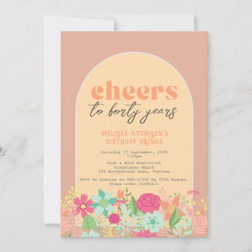Invitation florals on dusty rose pink any age invitation