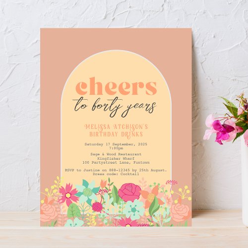 Invitation florals on dusty rose pink any age postcard