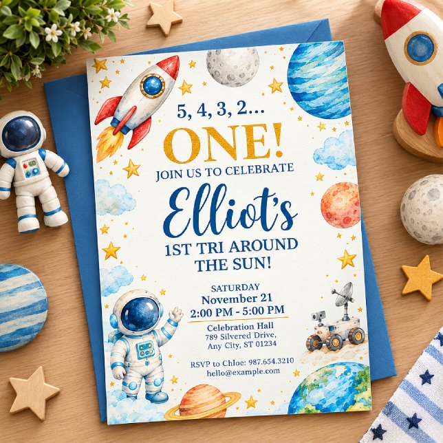 Invitation for a first birthday with a space theme (Creator Uploaded)