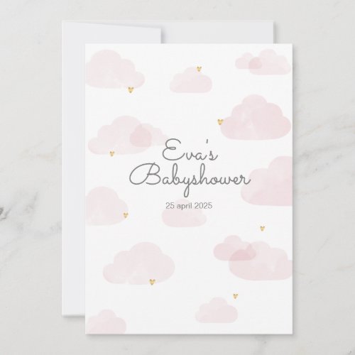 Invitation for baby shower girl pink clouds