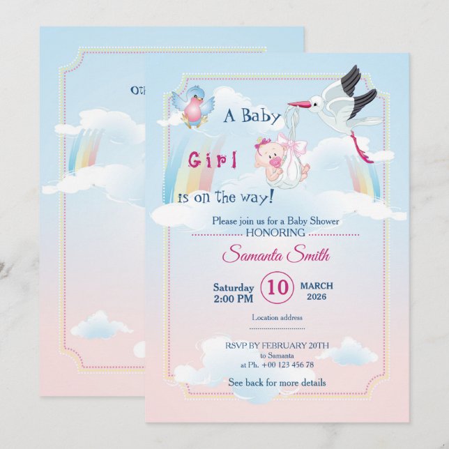invitation for baby shower, it is a girl (Front/Back)