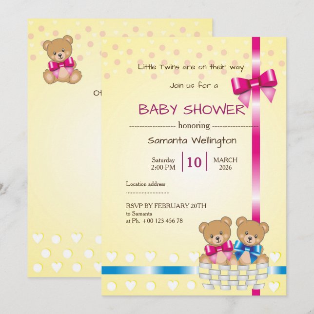 invitation for baby shower, there are a twins (Front/Back)