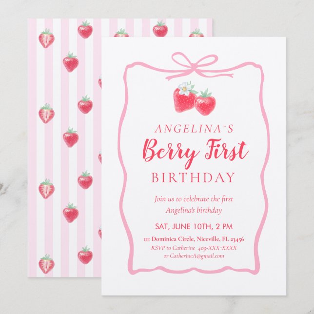 Invitation for Elegant First Birthday . (Front/Back)