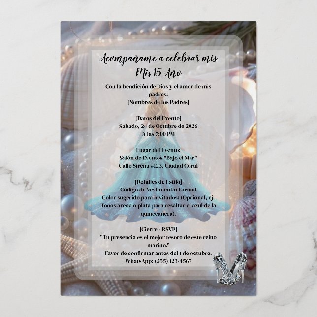 Invitation for  for agirls fifteenth  birthday foil invitation (Front)