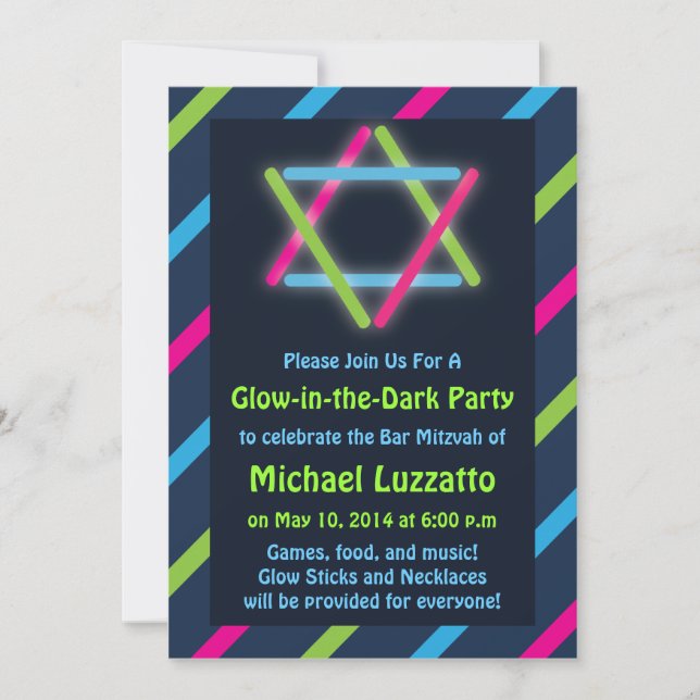 Invitation for Glow-in-the-Dark Bar & Bat Mitzvah (Front)
