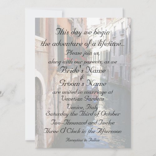 Invitation for Venice Themed Wedding
