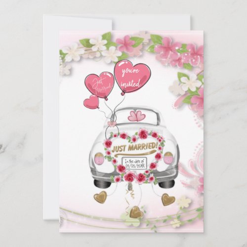 Invitation for wedding with bride car