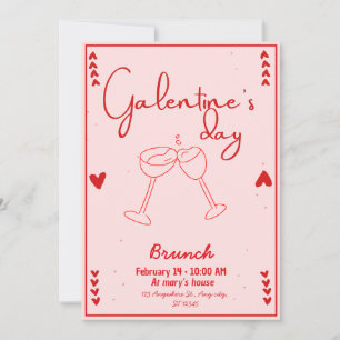 Invitation galentines day brunch red and pink
