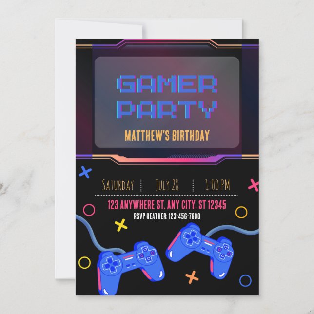 Invitation - Gamer Party - Customize Name Age (Front)