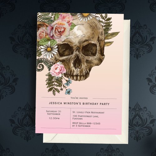 Invitation Gothic Dusty Pink Vintage Skull 
