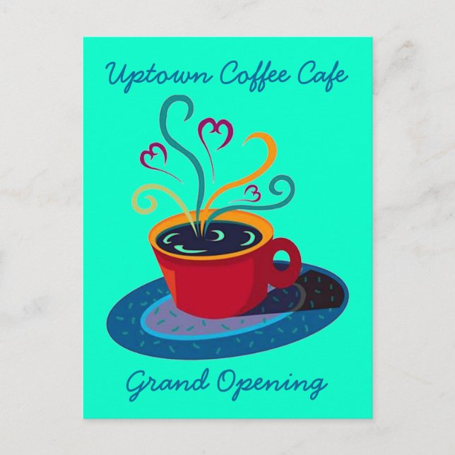INVITATION GRAND OPENING COFFEE SHOP CAFE POSTCARD (Front)