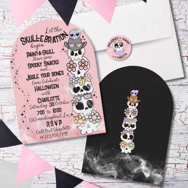 Invitation Halloween Party “Skull-ebration” (Envelope seal sticker sold separately see other listing in this collection)