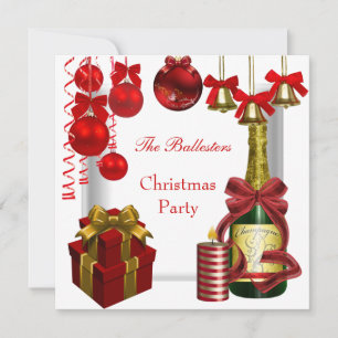 Invitation Holiday Christmas Party Red White Gold