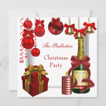 Invitation Holiday Christmas Party Red White Gold by Label_That at Zazzle