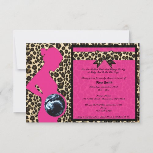 Invitation - Hot Pink Leopard Baby Shower Sonogram