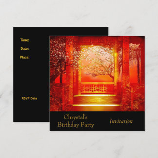 Invitation Invite Birthday Party Asian Scene Red