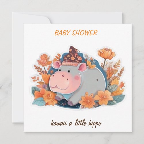 invitation kawaii a little hippo baby shower 