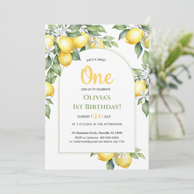 Invitation Lemon citrus 1st birthday. (Standing Front)