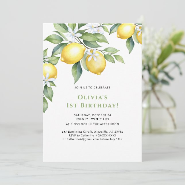 Invitation Lemon citrus 1st birthday. (Standing Front)