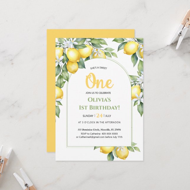 Invitation Lemon citrus 1st birthday. (Front/Back In Situ)