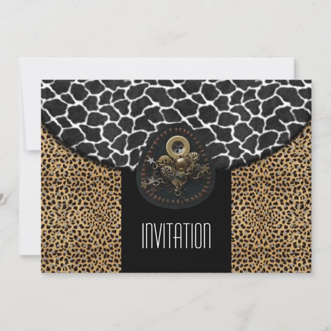 Invitation Leopard Black White Cow Print (Front)