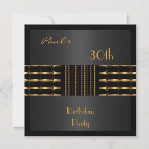 Invitation Mens 30th Birthday Party Black Gold