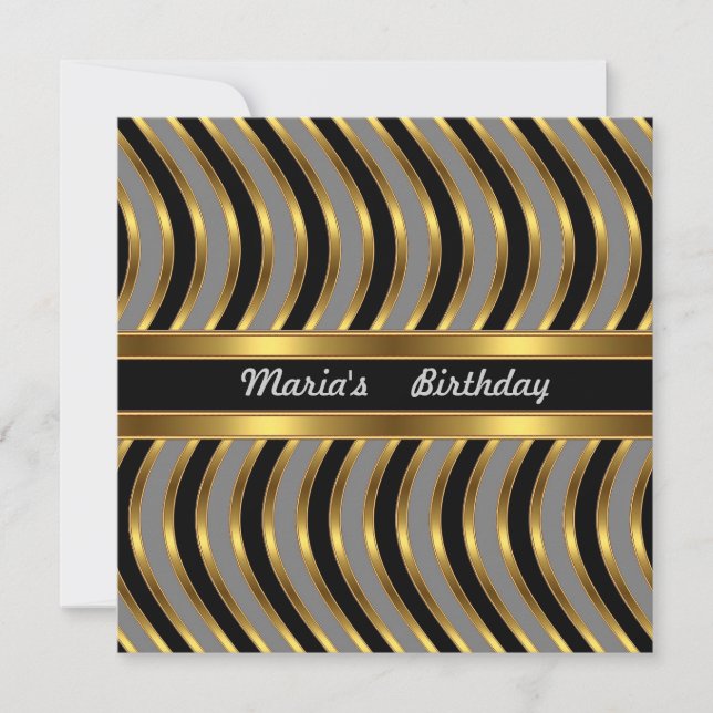 Invitation Metal look Gold Black Birthday Party (Front)