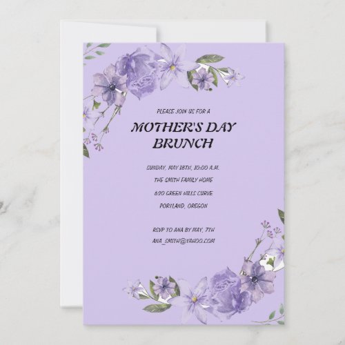 Invitation Mothers Day Brunch Purple Flowers