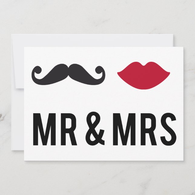 Invitation mr. and mrs. with mustache and red lips (Front)