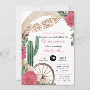 Invitation of Charro Huapango Quinceanera, Pink