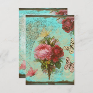 Invitation of Vintage Flowers and Butterflies in T