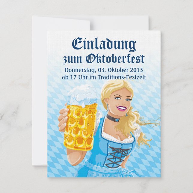 Invitation Oktoberfest Dirndl Woman Beer Stein (Front)