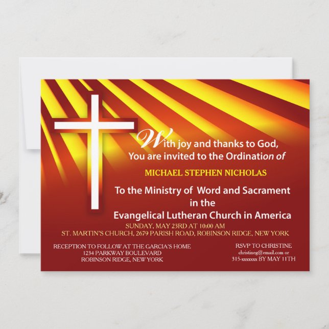 Invitation Ordination Lutheran Minister Customize (Front)